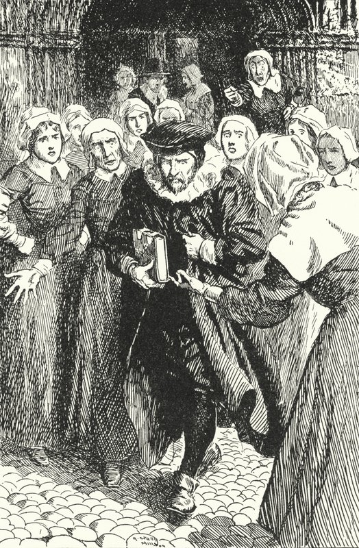 El sacerdote escocés William Annand condenado por las mujeres de Edimburgo por predicar del nuevo Libro de Oración en la Catedral de St Giles, 1637 de Alfred Wallis Mills