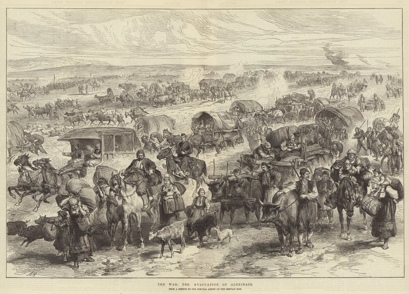 La guerra, la evacuación de Alexinatz de Alfred William Hunt