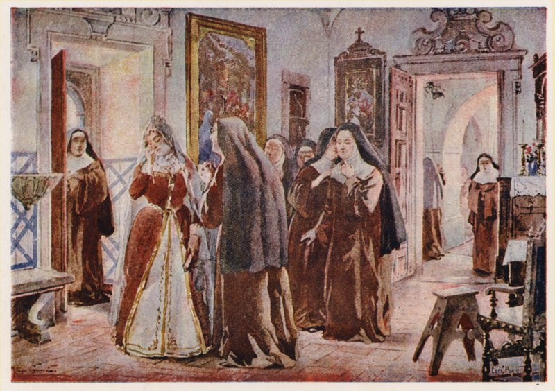 María Francisca de Saboya, Reina de Portugal, en el Convento de Nuestra Señora de la Esperanza, Lisboa de Alfredo Roque Gameiro