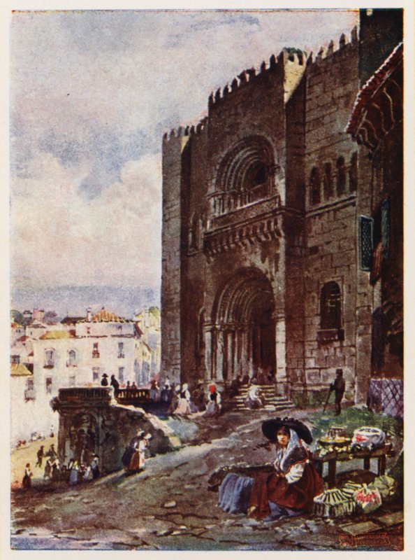 Casco antiguo de Coimbra, Portugal (litografía en color) de Alfredo Roque Gameiro