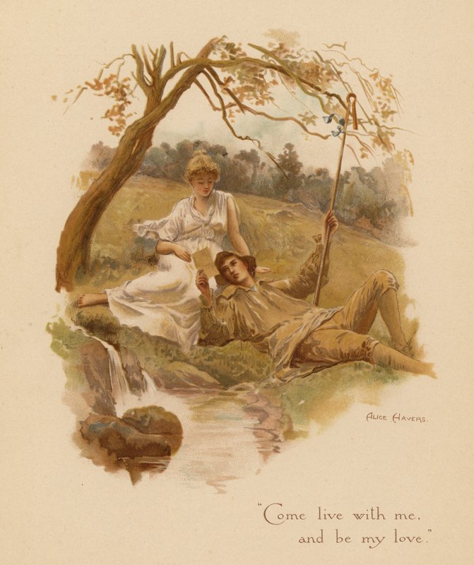 Viejas canciones de amor: "Ven a vivir conmigo y sé mi amor" (litografía en color) de Alice Havers