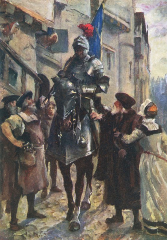 Un mensajero de Flodden llevando las malas noticias a Edimburgo (litografía en color) de Allan (after) Stewart