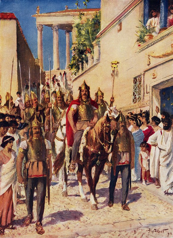 Alarico entrando en Atenas (litografía en color) de Allan (after) Stewart