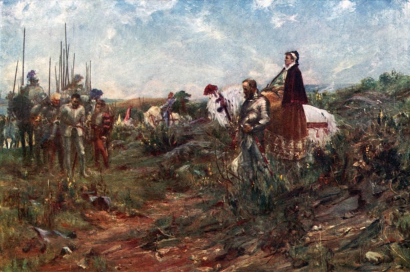 Queen Mary en Carberry Hill (litografía en color) de Allan (after) Stewart
