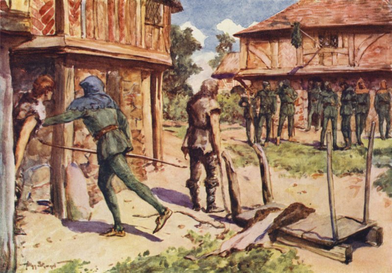 Robin Hood y sus hombres alegres: cómo Robin Hood se convirtió en un forajido (litografía en color) de Allan (after) Stewart