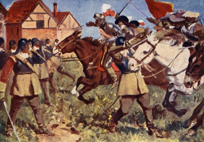La carga de Rupert en Edgehill (litografía en color) de Allan (after) Stewart