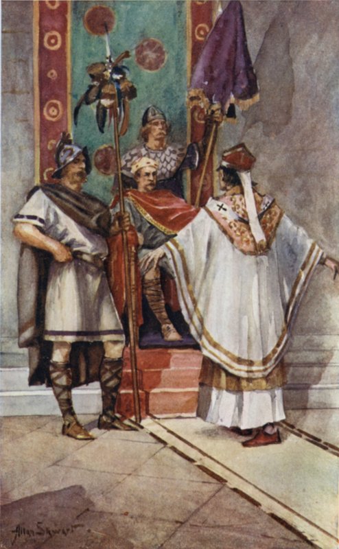 San Paulino y el rey Edwin (litografía en color) de Allan (after) Stewart