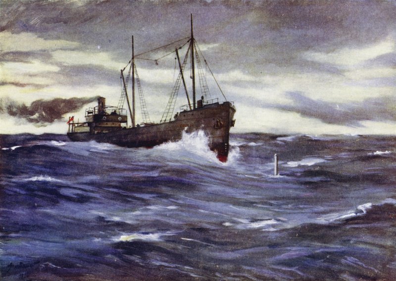 El buque Thordis a punto de embestir un submarino alemán de Allan (after) Stewart