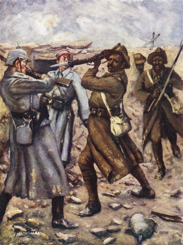 El primer indio en ganar la Cruz Victoria - Naik Darwan Singh Negi, Festubert, Francia, noviembre de 1914 (litografía en color) de Allan (after) Stewart