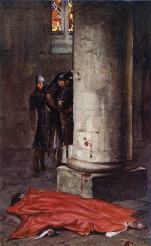 El asesinato de Thomas a Becket en la catedral de Canterbury (litografía en color) de Allan (after) Stewart