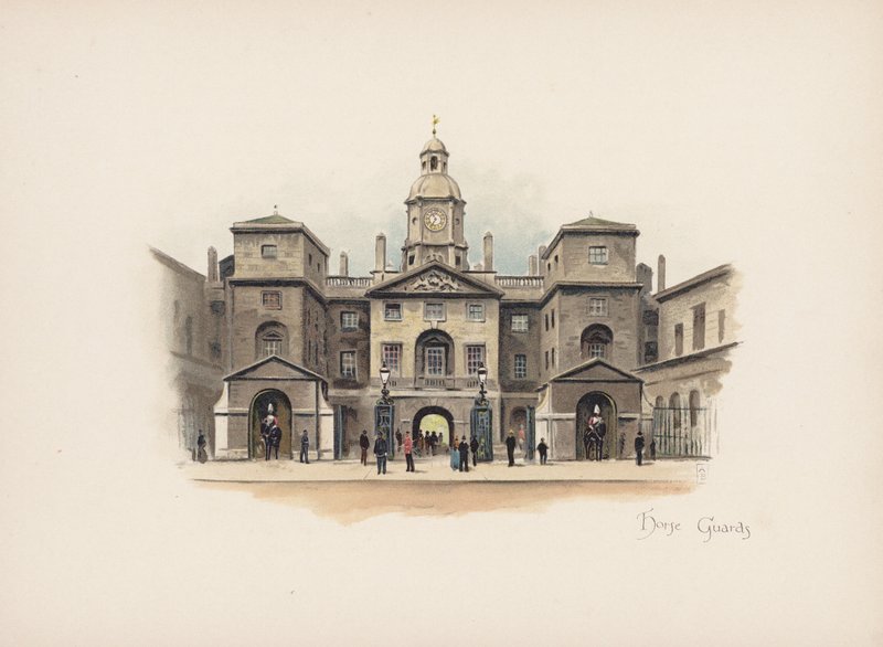 Londres familiar: Horse Guards (litografía en color) de Allan F. Barraud