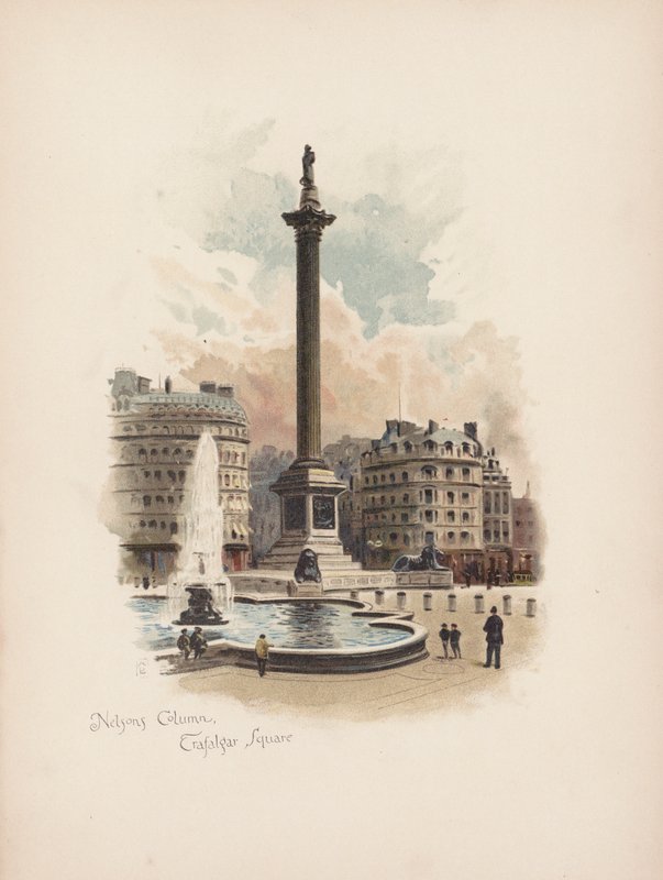 Londres familiar: Columna Nelsons, Trafalgar Square (litografía en color) de Allan F. Barraud