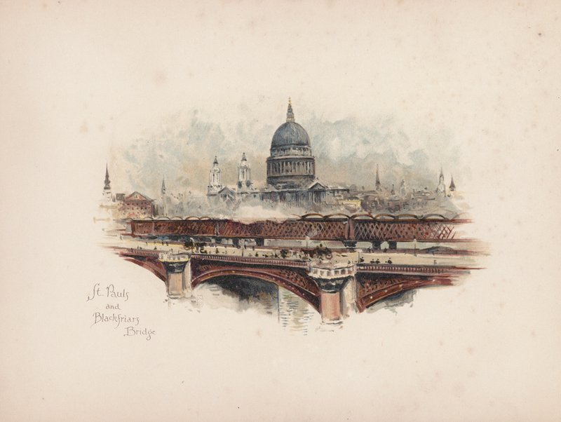 Londres familiar: St Pauls y Blackfriars Bridge (litografía en color) de Allan F. Barraud