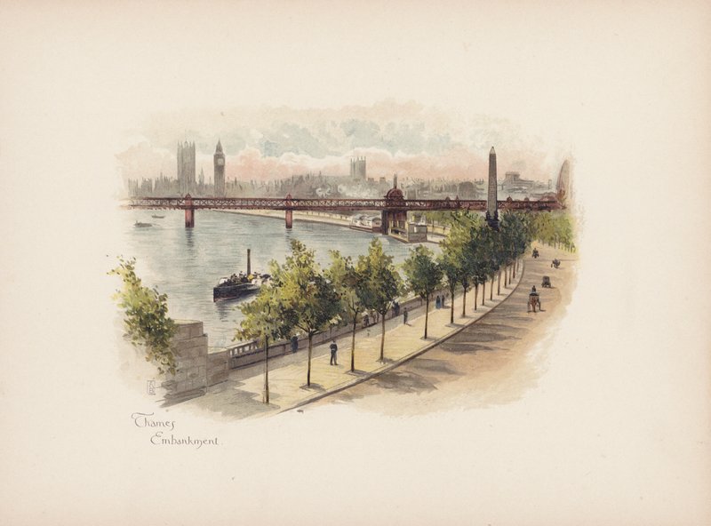 Londres familiar: Thames Embankment (litografía en color) de Allan F. Barraud