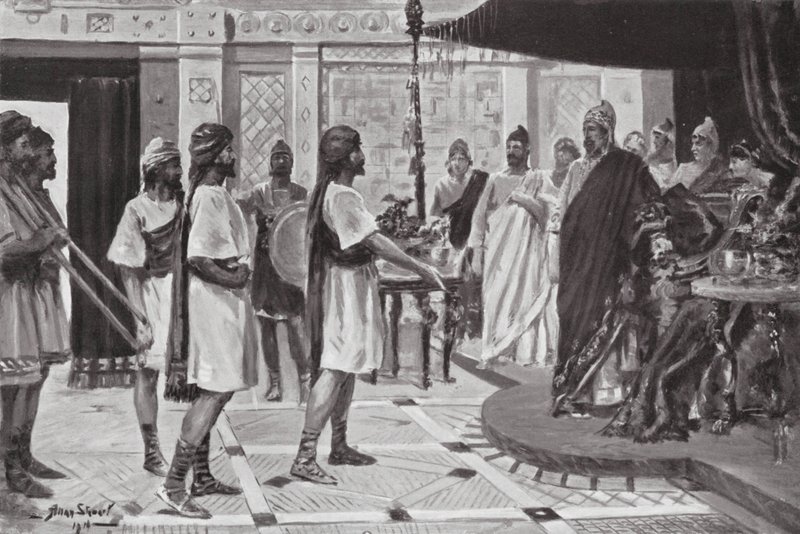Midas de Frigia concertando una alianza con Urartu (litografía) de Allan Stewart