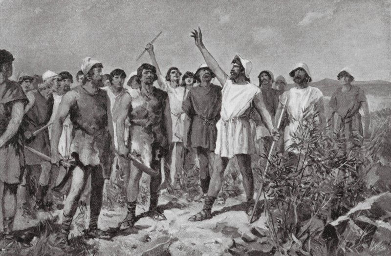 La revuelta de los helotas en Esparta, 464 a.C. (litografía) de Allan Stewart