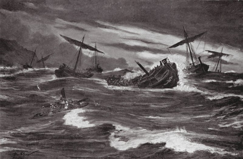 Flota de Jerjes en la bahía de Casthanea (litografía) de Allan Stewart