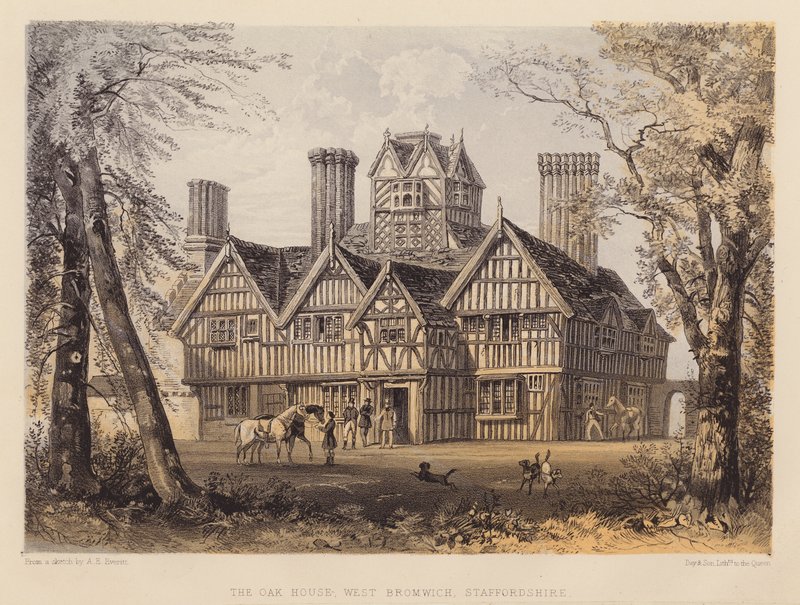 The Oak House, West Bromwich, Staffordshire (aguatinta) de Allen Edward Everitt