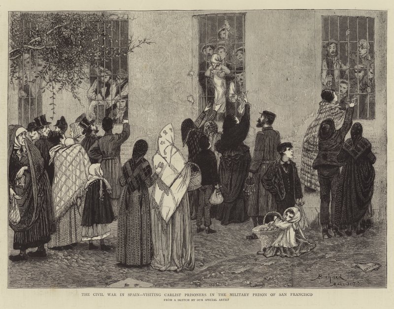 La guerra civil en España, visitando a los prisioneros carlistas en la prisión militar de San Francisco de Alphonse Adolphe Bichard