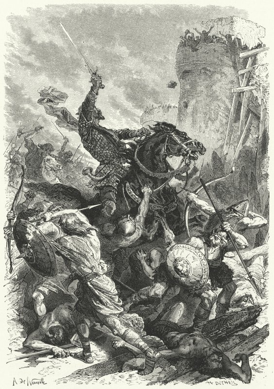 El conde Odo defendiendo París contra los normandos, 886 de Alphonse Marie de (after) Neuville