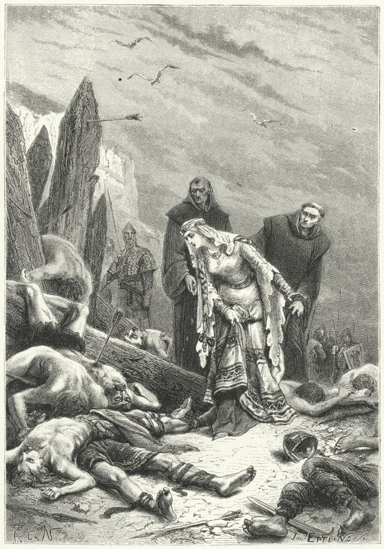 Edith la Bella descubre el cuerpo del rey Harold en el campo de batalla de Hastings de Alphonse Marie de (after) Neuville