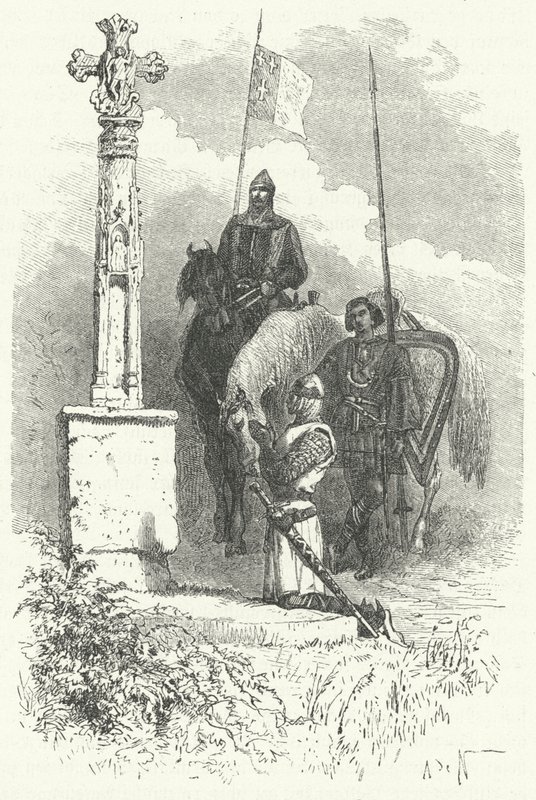Fernando I de León rezando ante una cruz de Alphonse Marie de (after) Neuville