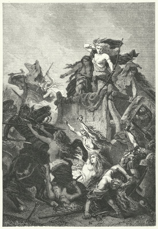 Mujeres germánicas defendiendo su campamento hasta la muerte de Alphonse Marie de (after) Neuville