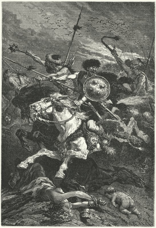 Hunos cargando en la Batalla de Chalons, 451 de Alphonse Marie de (after) Neuville