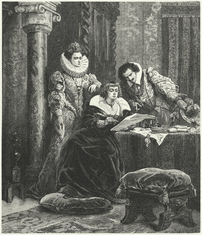 María de Médici en consulta con Concino Concini y Leonora Dori de Alphonse Marie de (after) Neuville
