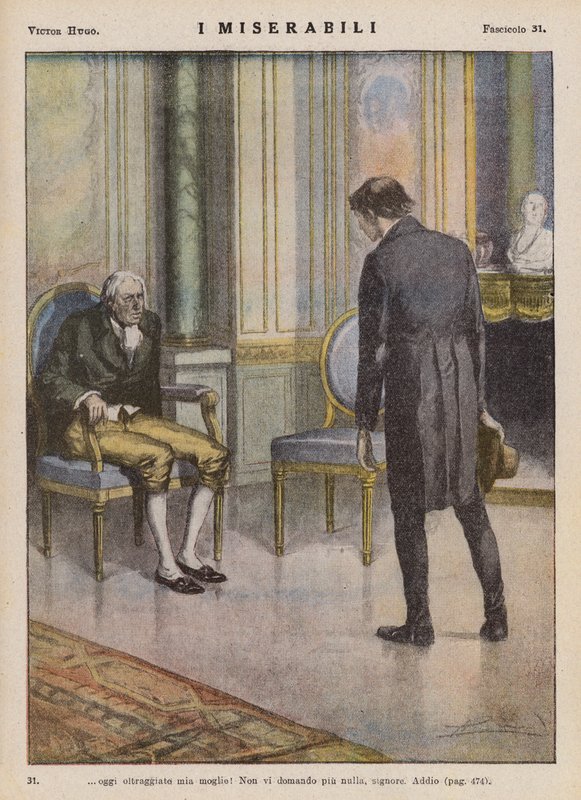 Ilustración para Los Miserables de Victor Hugo (litografía en color) de Ambrogio Lombardi