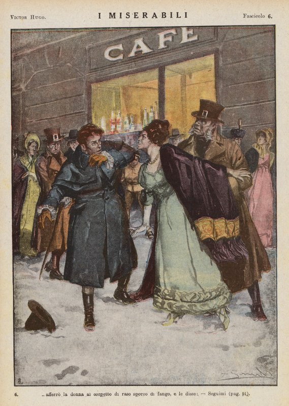 Ilustración para Los Miserables de Victor Hugo (litografía en color) de Ambrogio Lombardi
