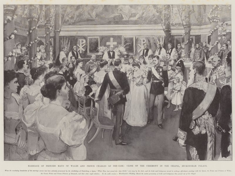 Matrimonio de la Princesa Maud de Gales y el Príncipe Carlos de Dinamarca, Cierre de la Ceremonia en la Capilla, Palacio de Buckingham de Amedee Forestier