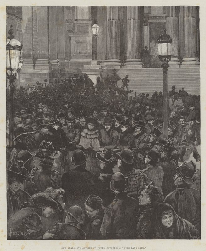 Nochevieja fuera de la Catedral de San Pablo, Auld Lang Syne de Amedee Forestier