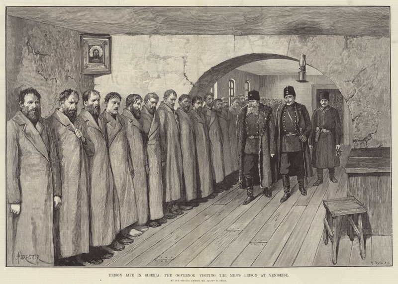 Vida en prisión en Siberia, el gobernador visitando la prisión de hombres en Yeniseisk de Amedee Forestier