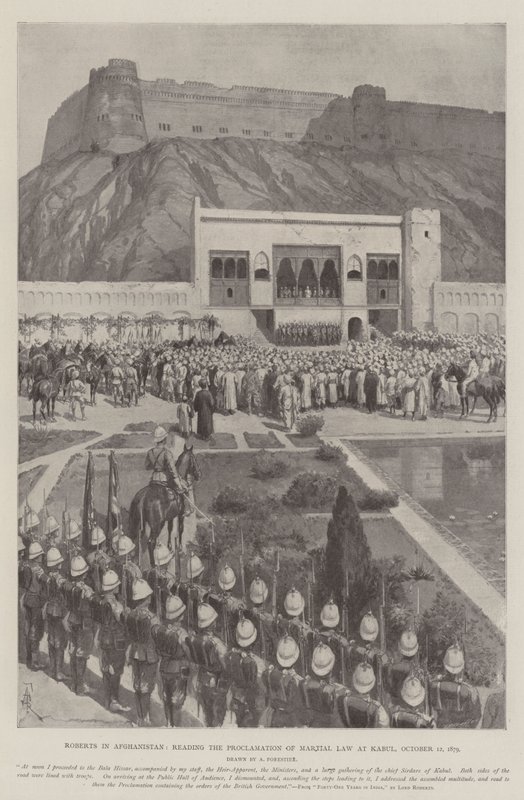 Roberts en Afganistán, leyendo la Proclamación de la Ley Marcial en Kabul, 12 de octubre de 1879 de Amedee Forestier