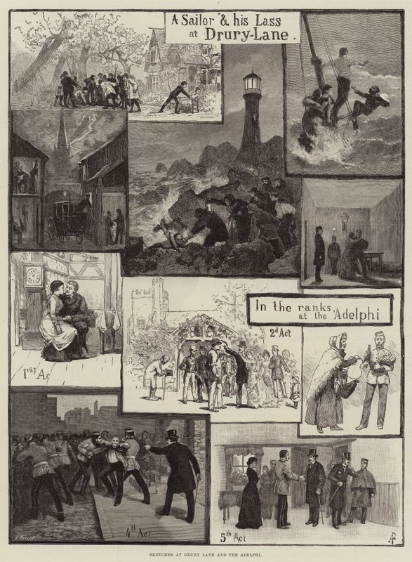 Bocetos en el Drury Lane y el Adelphi de Amedee Forestier