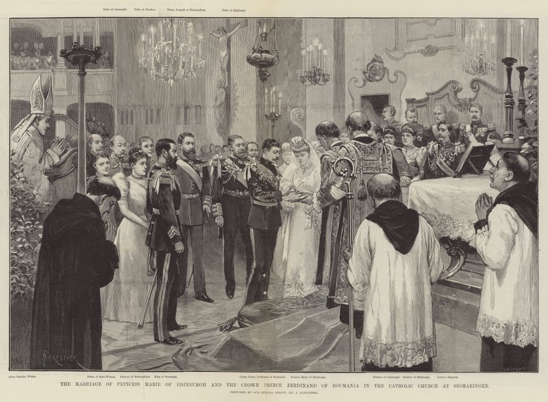 El matrimonio de la Princesa María de Edimburgo y el Príncipe Heredero Fernando de Rumania en la Iglesia Católica de Sigmaringen de Amedee Forestier