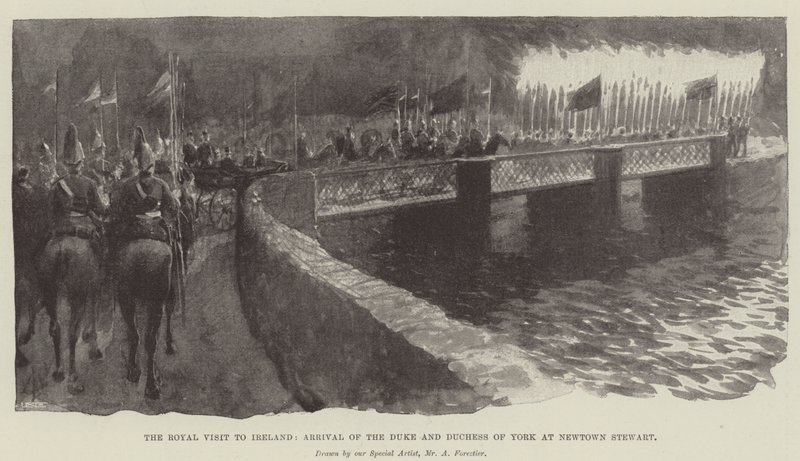La visita real a Irlanda, llegada del duque y la duquesa de York a Newtown Stewart de Amedee Forestier