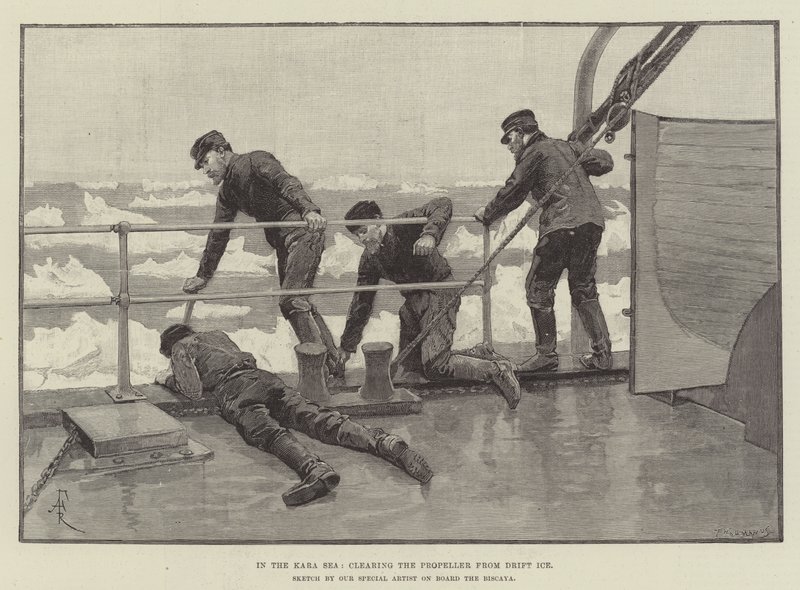 En el Mar de Kara, limpiando la Hélice del Hielo a la Deriva de Amedee Forestier