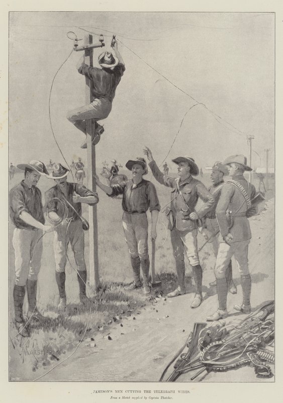 Los hombres de Jameson cortando los cables del telégrafo de Amedee Forestier