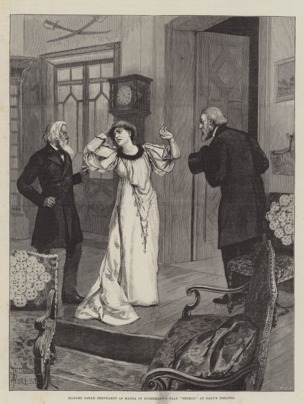 Madame Sarah Bernhardt como Magda en la obra Heimat de Sudermann, en el Teatro Daly de Amedee Forestier