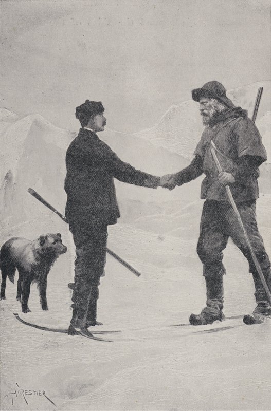 Encuentro de los exploradores polares Frederick George Jackson y Fridtjof Nansen, Tierra de Francisco José, 1896 de Amedee Forestier