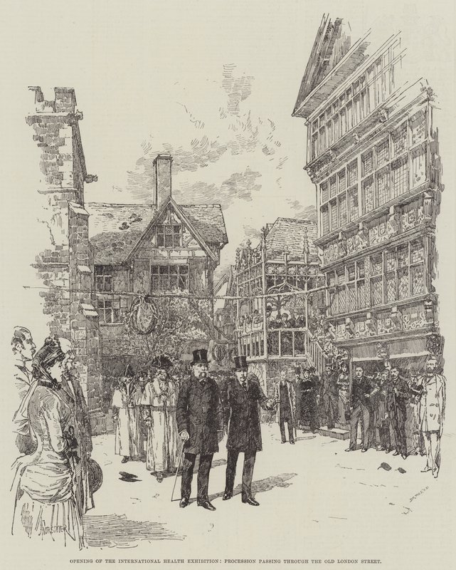 Apertura de la Exposición Internacional de Salud, procesión pasando por la Calle Vieja de Londres de Amedee Forestier