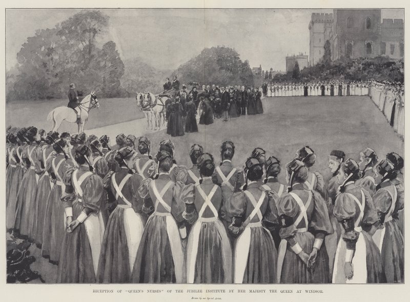 Recepción de las enfermeras de la Reina del Instituto del Jubileo por Su Majestad la Reina en Windsor de Amedee Forestier