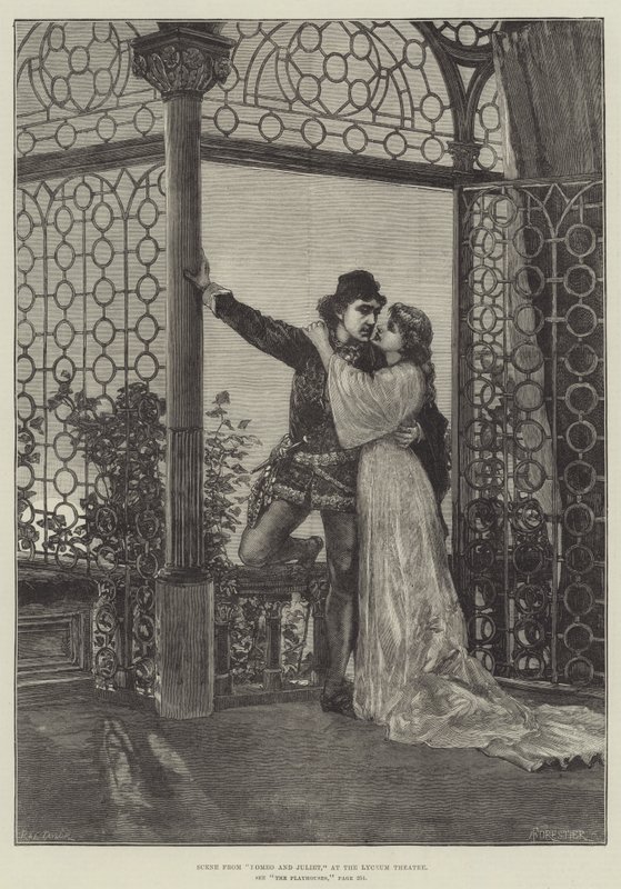 Escena de Romeo y Julieta, en el Teatro Lyceum de Amedee Forestier