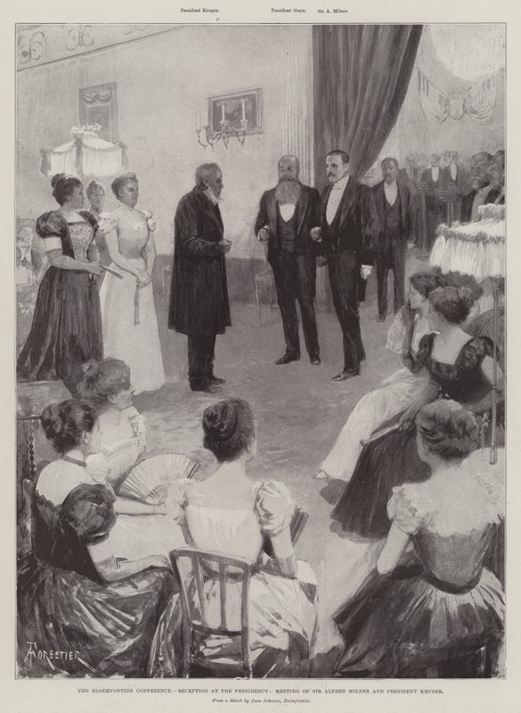 La Conferencia de Bloemfontein, recepción en la Presidencia, reunión de Sir Alfred Milner y el Presidente Kruger de Amedee Forestier