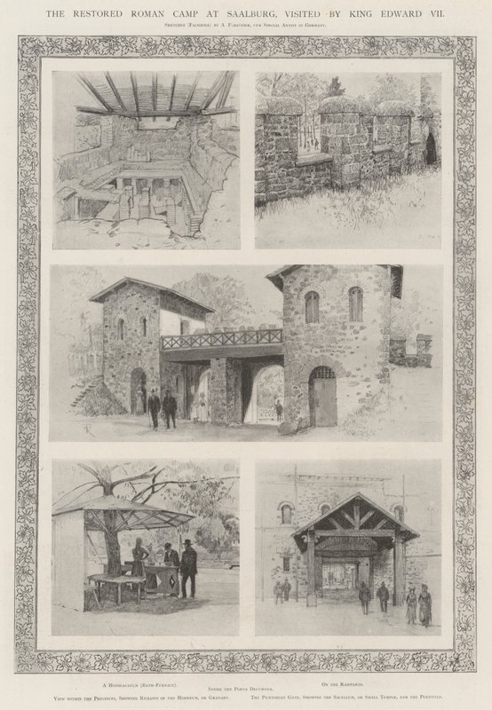 El campamento romano restaurado en Saalburg, visitado por el rey Eduardo VII de Amedee Forestier