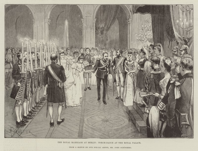 El matrimonio real en Berlín, danza de antorchas en el Palacio Real de Amedee Forestier