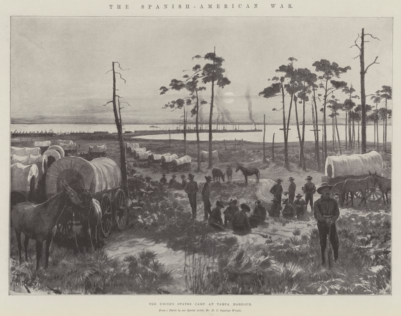 La Guerra Hispanoamericana, el campamento de los Estados Unidos en el puerto de Tampa de Amedee Forestier