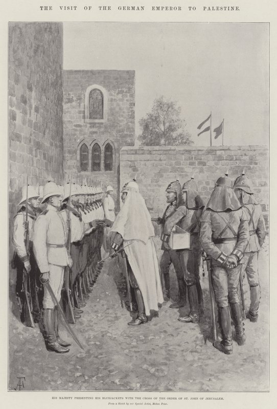 La visita del emperador alemán a Palestina, Su Majestad presentando a sus marineros con la Cruz de la Orden de San Juan de Jerusalén de Amedee Forestier